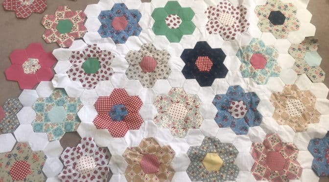 Grandmother’s Flower Garden Quilt in Progress